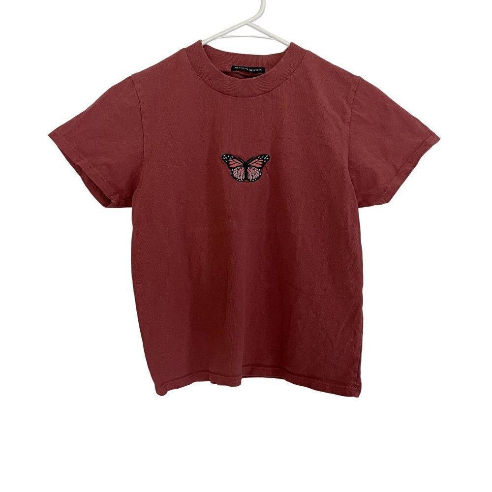 Brandy Melville Butterfly Embroidery T-Shirt XS Pink Women Cotton Vintage Style - Picture 1 of 6